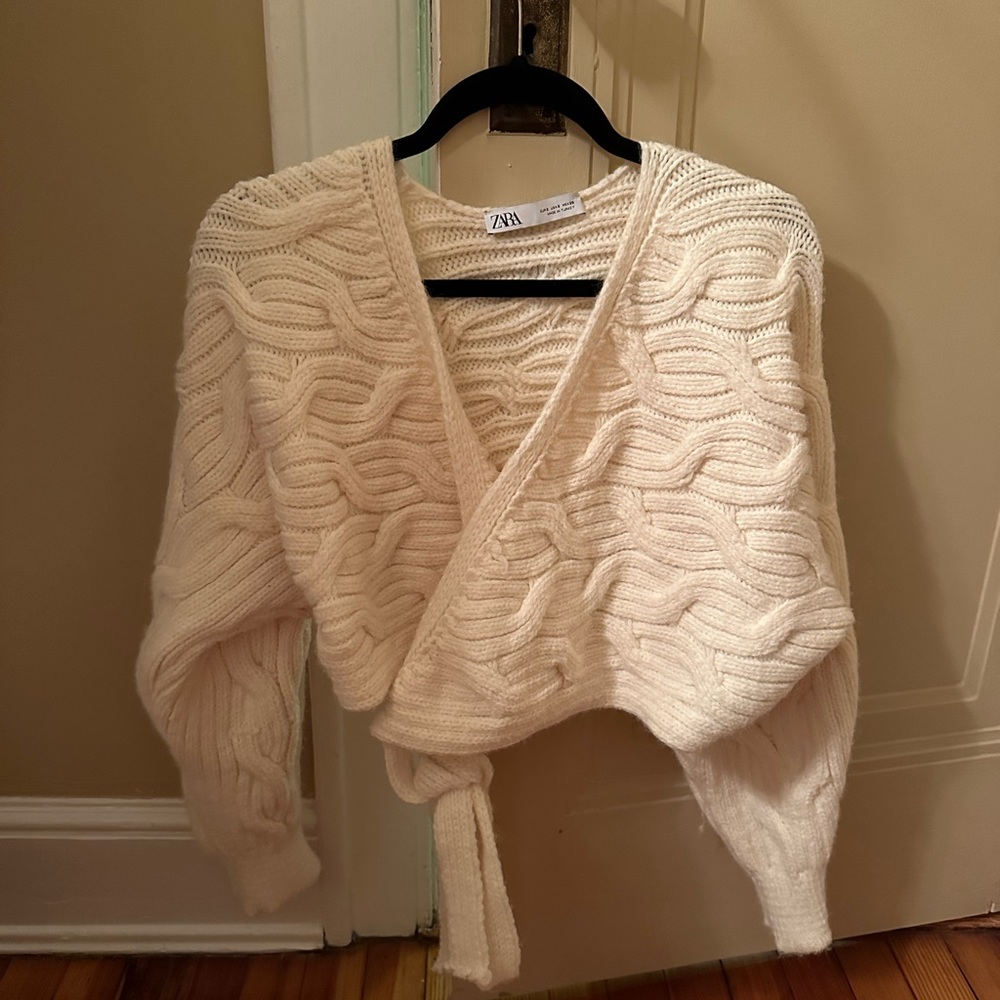 Zara Ivory Textured Wrap Cardigan